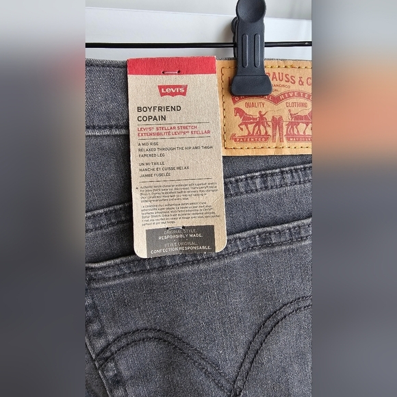 Levi's Stellar Stretch Mid Rise Boyfriend Relaxed Charcoal Grey Taper Jeans 32 - Picture 8 of 11